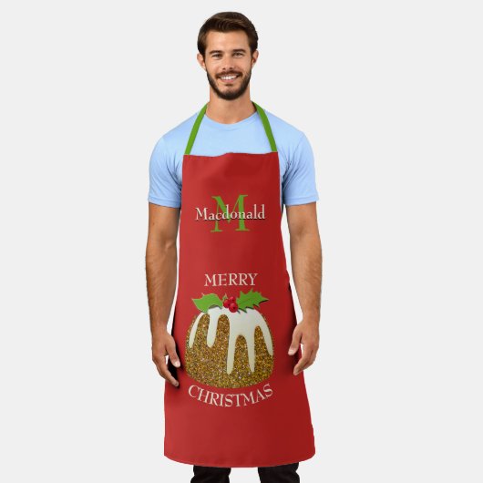 Gepersonaliseerd rood glitter Pudding Kerstmis Schort (Gedragen)
