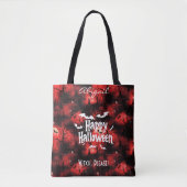 Gepersonaliseerd rood Halloween Tas met Spooky Bat (Voorkant)