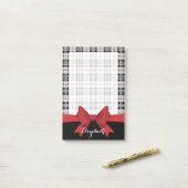 Gepersonaliseerd rood lint en Tartan Plaid Post-it® Notes (Op bureau)