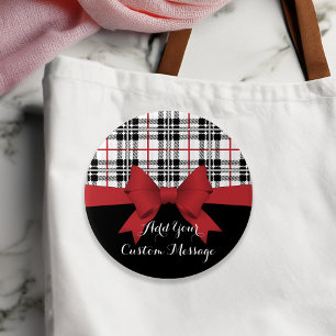 Gepersonaliseerd rood lint en Tartan Plaid Ronde Button 7,6 Cm