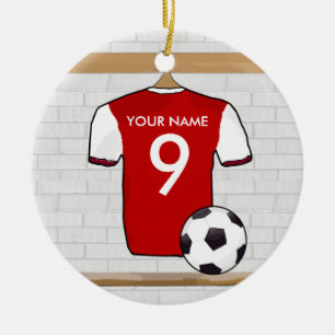 Gepersonaliseerd Rood met wit Football Soccer Jers Keramisch Ornament