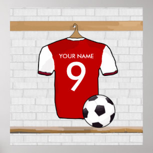 Gepersonaliseerd Rood met wit Football Soccer Jers Poster