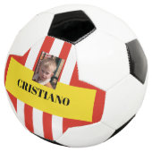Gepersonaliseerd rood, wit en geel cadeau voetbal (Drie kwart)