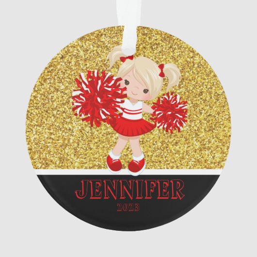 Gepersonaliseerd rood & zwart Cheerleading Ornamen Ornament (achterkant)