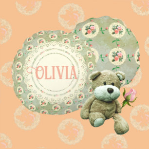 gepersonaliseerd Roos Doily Green Damask Rond Kussen