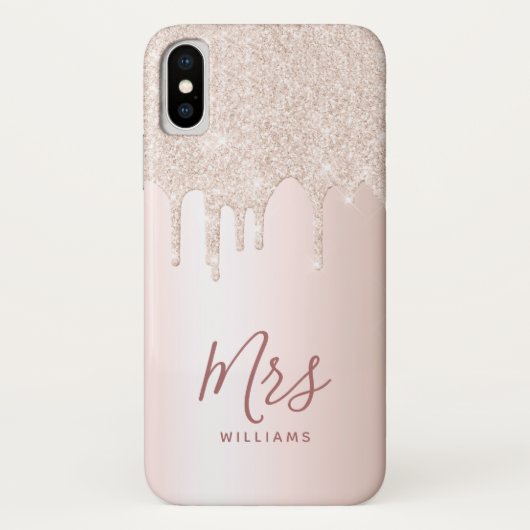 Gepersonaliseerd Roos Gold Glitter Drip New Mrs Br Case-Mate iPhone Case (Achterkant)