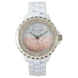 Gepersonaliseerd Roos Gold Glitter Marble Watch Horloge