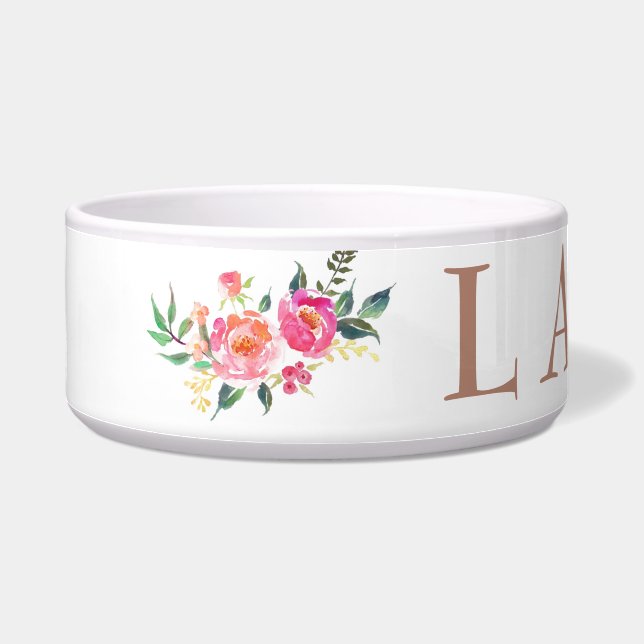 Gepersonaliseerd Roos Gold met bloemen Voerbakje (Links)