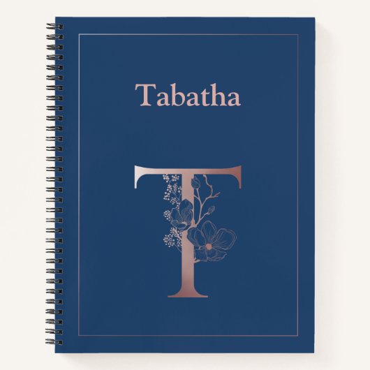 Gepersonaliseerd Roos Gold Monogram Initiaal T Notitieboek (Voorkant)