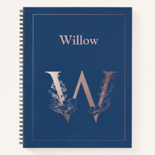 Gepersonaliseerd Roos Goud Monogram Initiaal W Notitieboek