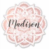 Gepersonaliseerd Roos Gouden Bloem Mandala Sticker (Voorkant)