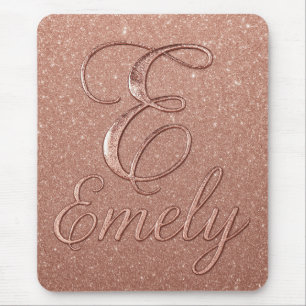 Gepersonaliseerd Roos Gouden Glitter Naam Design – Muismat
