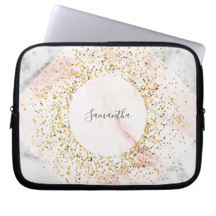 Gepersonaliseerd Roos Gouden Marmeren Glitter Lapt Laptop Sleeve