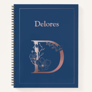 Gepersonaliseerd Roos gouden monogram Initiaal D Notitieboek