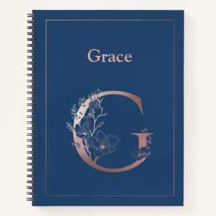 Gepersonaliseerd Roos gouden monogram Initiaal G Notitieboek