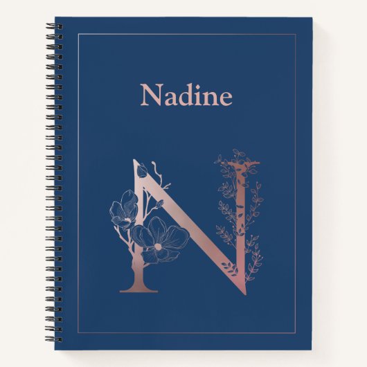 Gepersonaliseerd Roos gouden monogram Initiaal N Notitieboek (Voorkant)