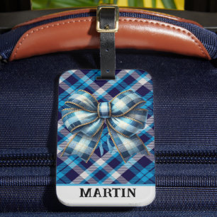 Gepersonaliseerd Royal Blue Plaid Bagagelabel