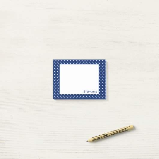 Gepersonaliseerd Royal Blue Polka Dot Pattern Post-it® Notes (Op bureau)