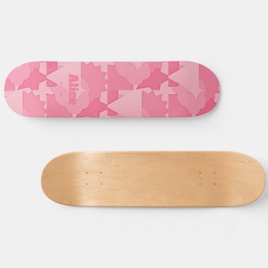 Gepersonaliseerd Roze Abstract Patroon met Naam Skateboard (Horizontaal)