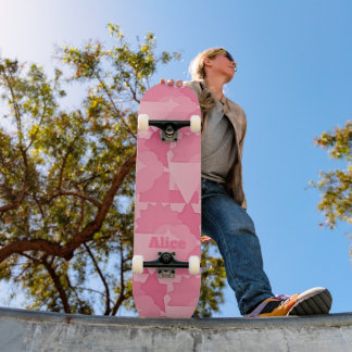 Gepersonaliseerd Roze Abstract Patroon met Naam Skateboard