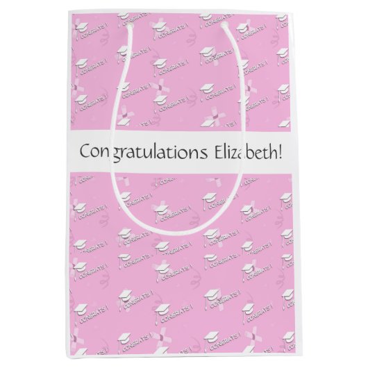 Gepersonaliseerd roze Afstuderen High School Colle Medium Cadeauzakje (Voorkant)
