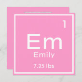 Gepersonaliseerd roze baby meisje element aankondiging (Voorkant / Achterkant)
