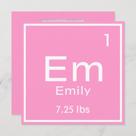 Gepersonaliseerd roze baby meisje element aankondiging (Voorkant / Achterkant)