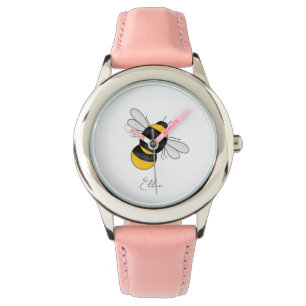 Gepersonaliseerd roze bijenroze kinder horloge