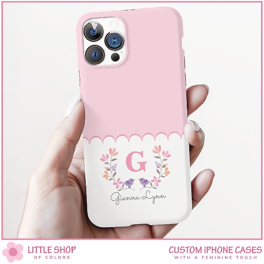Gepersonaliseerd Roze Bloemen Monogram Case-Mate iPhone Case