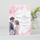 Gepersonaliseerd roze bloemenbruiloft uitnodiging (Staand voorkant)