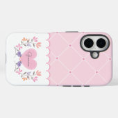 Gepersonaliseerd roze bloemendiamant monogram Case-Mate iPhone case (Achterkant (horizontaal))