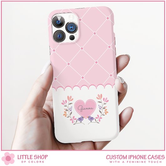 Gepersonaliseerd roze bloemendiamant monogram Case-Mate iPhone case