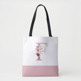 Gepersonaliseerd roze bloemmonogram letter F Draagtas