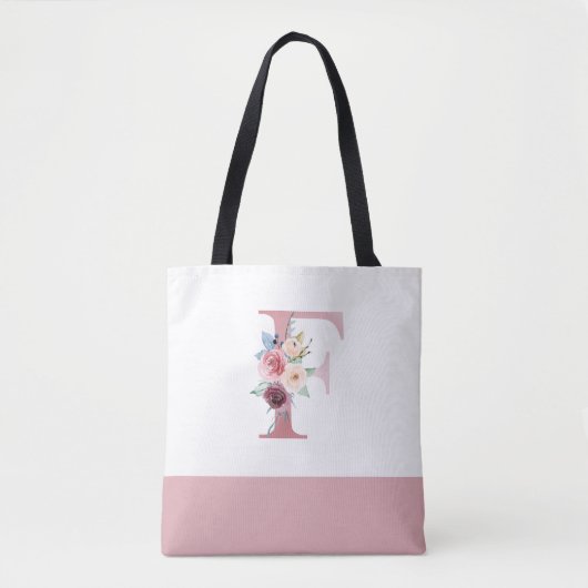 Gepersonaliseerd roze bloemmonogram letter F Draagtas (Voorkant)