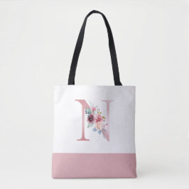 Gepersonaliseerd roze bloemmonogram letter N Draagtas