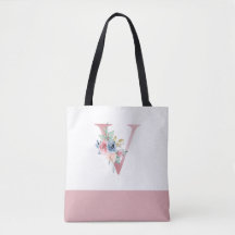 Gepersonaliseerd roze bloemmonogram letter V