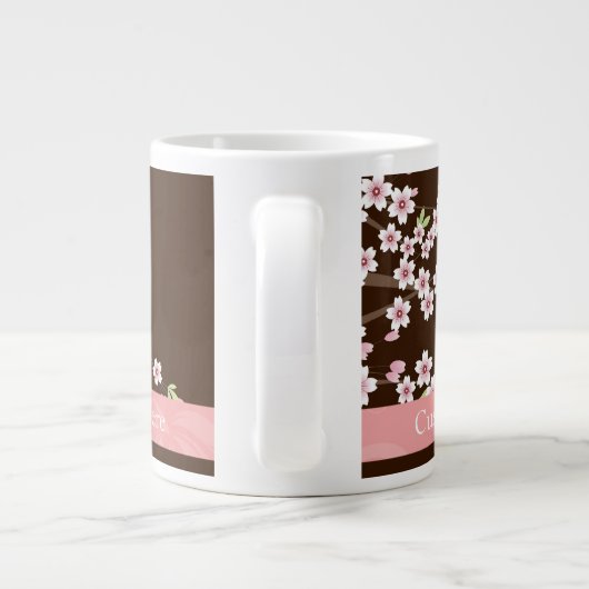 Gepersonaliseerd roze/bruin Dogwood Blossom Jumbo Mok (Achterkant)