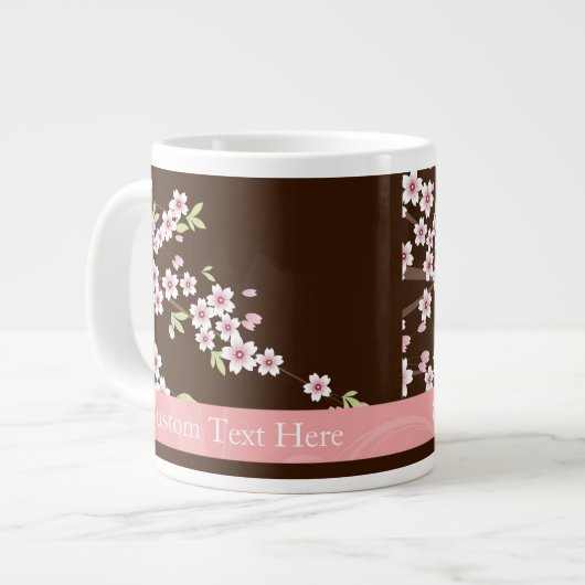 Gepersonaliseerd roze/bruin Dogwood Blossom Jumbo Mok (Voorkant links)