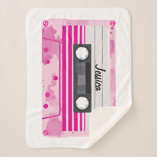 Gepersonaliseerd roze Cassettebandje met Waterverf Sherpa Deken (Voorkant)