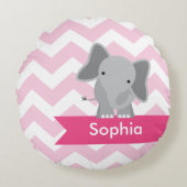 Gepersonaliseerd roze Chevron Elephant Rond Kussen (Voorkant)