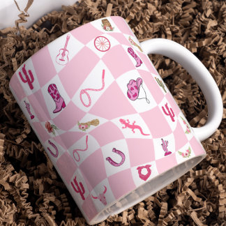 Gepersonaliseerd Roze Cowgirl geruit patroon Koffiemok