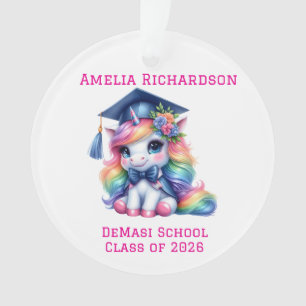 Gepersonaliseerd roze eenhoorn Afstuderen Ornament