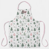 Gepersonaliseerd roze en groen kerstboompatroon schort (Voorkant)