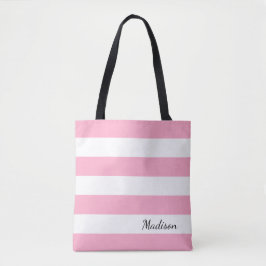 Gepersonaliseerd Roze en Witte Gestreepte Tas