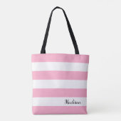 Gepersonaliseerd Roze en Witte Gestreepte Tas (Achterkant)