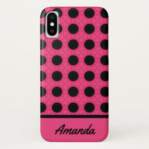 Gepersonaliseerd roze en zwart poka-puntenpatroon iPhone x hoesje