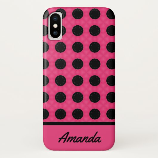 Gepersonaliseerd roze en zwart poka-puntenpatroon Case-Mate iPhone case (Achterkant)