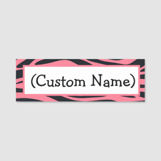 Gepersonaliseerd roze en zwarte Zebra Animal Print Naamplaatje