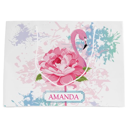 Gepersonaliseerd Roze flamingo Floral ontwerp Groot Cadeauzakje (Voorkant)