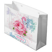 Gepersonaliseerd Roze flamingo Floral ontwerp Groot Cadeauzakje (Voorkant Gekanteld)
